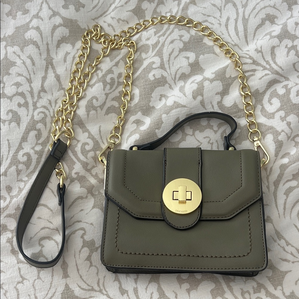 Steve Madden Olive Green Mini Crossbody with Gold Chain
